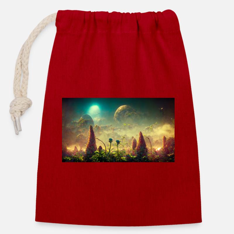 Futuristic world - Closable cotton gift bag (14x20cm) - red