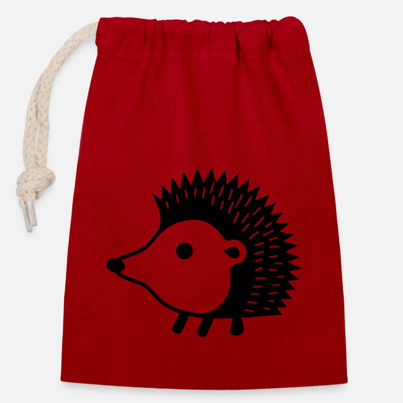 Hérisson - Sac cadeau en coton avec cordon (14 x 20 cm) - rouge