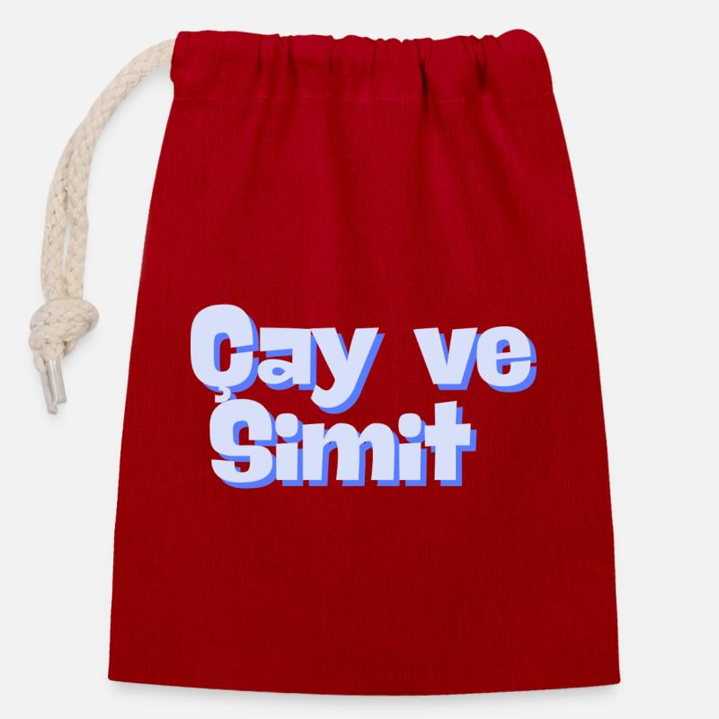 Cay & Simit - Verschließbarer Geschenkbeutel aus Baumwolle (14x20cm) - Rot