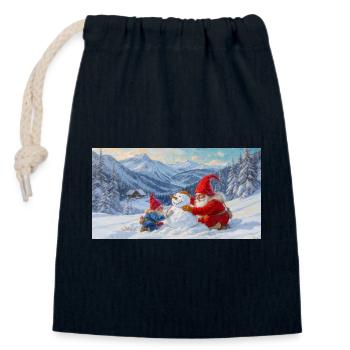 Deux nains et bonhomme de neige dans le paysage hivernal - Sac cadeau en coton avec cordon (14 x 20 cm) - bleu marine - Devant