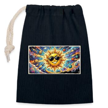 Sonne mit Sonnenbrille im Kosmos - Verschließbarer Geschenkbeutel aus Baumwolle (14x20cm) - Navy - Vorne