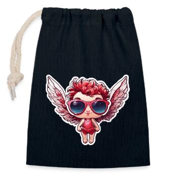 Cupid / Love / Arrow / Heart / Valentine's Day - Closable cotton gift bag (14x20cm) - navy - Front