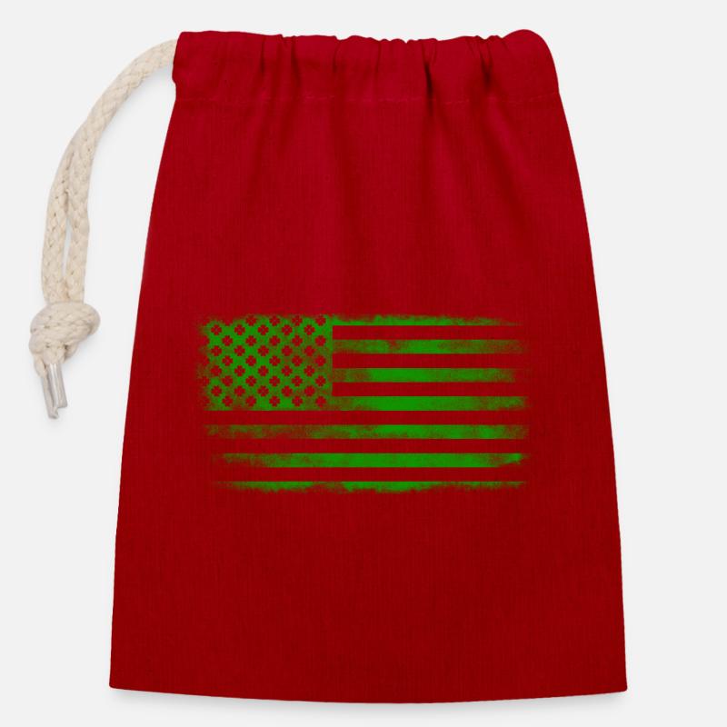 Drapeau de la Saint-Patrick irlandais américain lavé - Sac cadeau en coton avec cordon (14 x 20 cm) - rouge