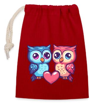 Owl Couple Love Couple In Love - Closable cotton gift bag (14x20cm) - red - Front