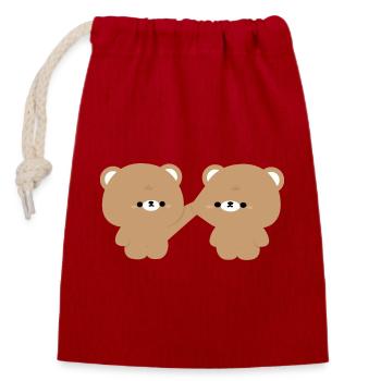 Brown Bear Couple - Closable cotton gift bag (14x20cm) - red - Front