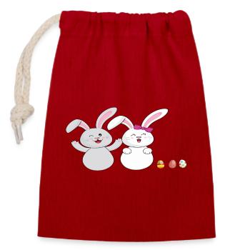 Cuddly bunny - Closable cotton gift bag (14x20cm) - red - Front
