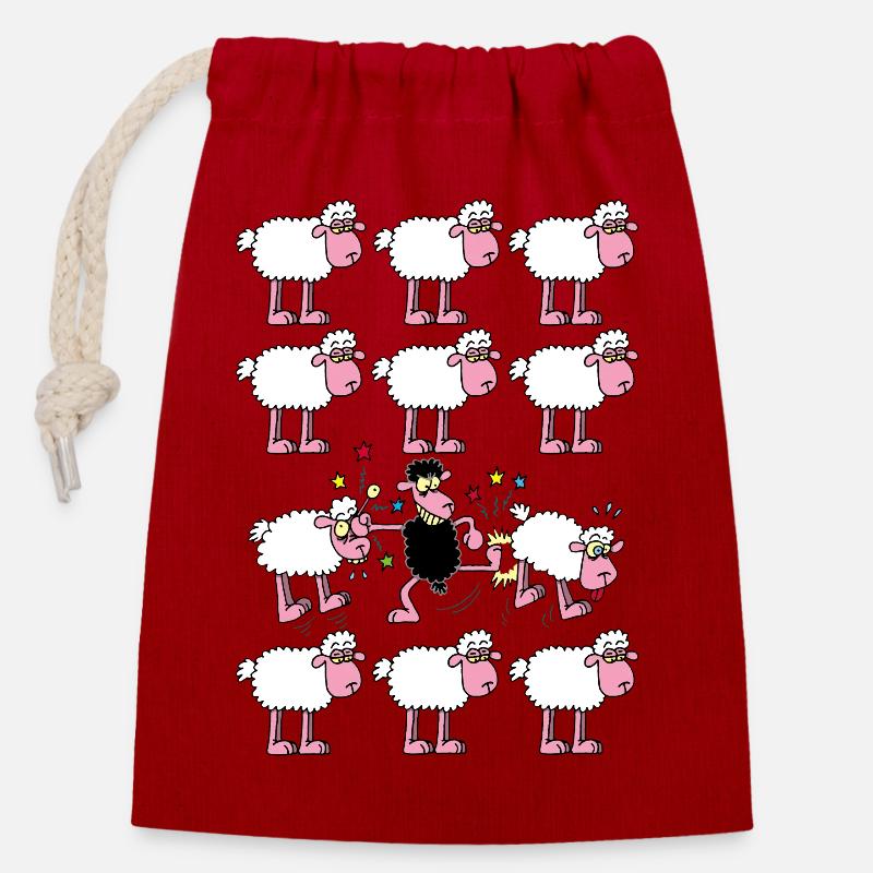 Le mouton noir - Sac cadeau en coton avec cordon (14 x 20 cm) - rouge