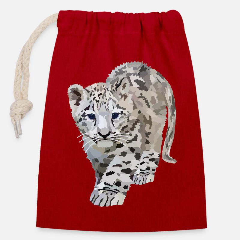 Sia, the snow leopard - Closable cotton gift bag (14x20cm) - red