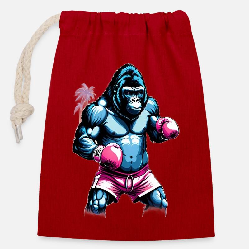 Boxen Gorilla Boxershorts - Verschließbarer Geschenkbeutel aus Baumwolle (14x20cm) - Rot