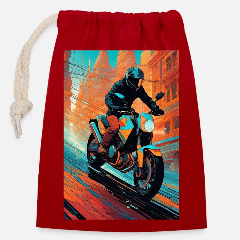 Motorrad II - Verschließbarer Geschenkbeutel aus Baumwolle (14x20cm) - Rot