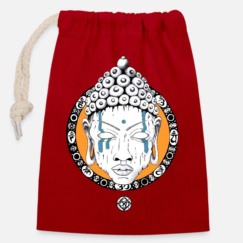 Buddha - Verschließbarer Geschenkbeutel aus Baumwolle (14x20cm) - Rot