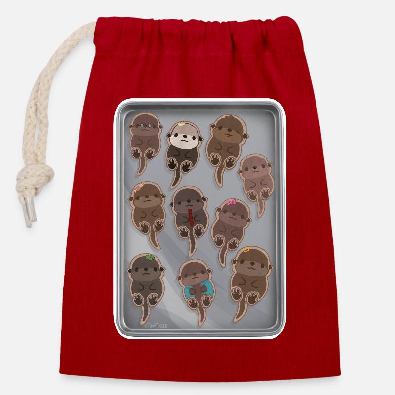 Conférences Tazz | Parade de plateaux de biscuits Otter - Sac cadeau en coton avec cordon (14 x 20 cm) - rouge