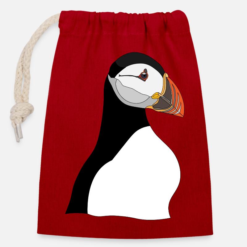 Empreinte de tête de macareux - Sac cadeau en coton avec cordon (14 x 20 cm) - rouge