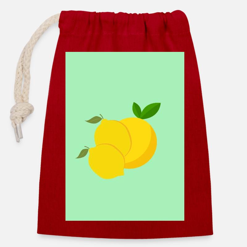 Lemons - Closable cotton gift bag (14x20cm) - red