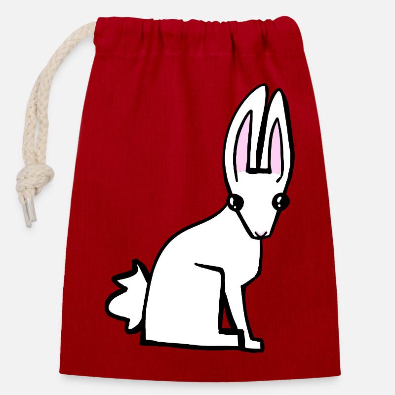 Weißer Hase - Verschließbarer Geschenkbeutel aus Baumwolle (14x20cm) - Rot