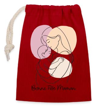 Dessin au Trait Étreinte maternelle Fête des mères - Sac cadeau en coton avec cordon (14 x 20 cm) - rouge - Devant