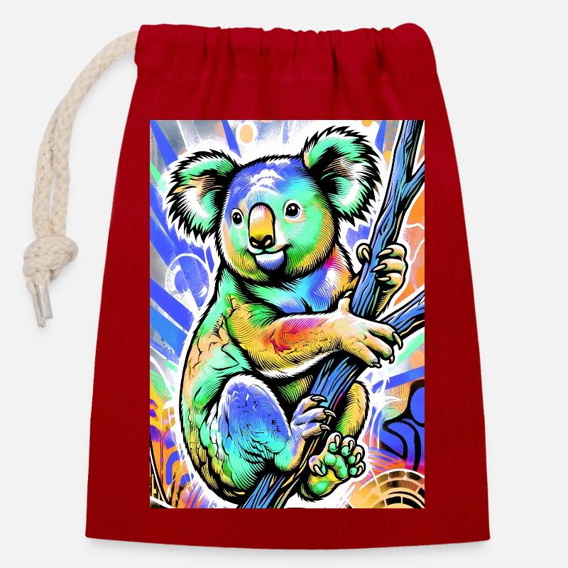 Koala - Sac cadeau en coton avec cordon (14 x 20 cm) - rouge