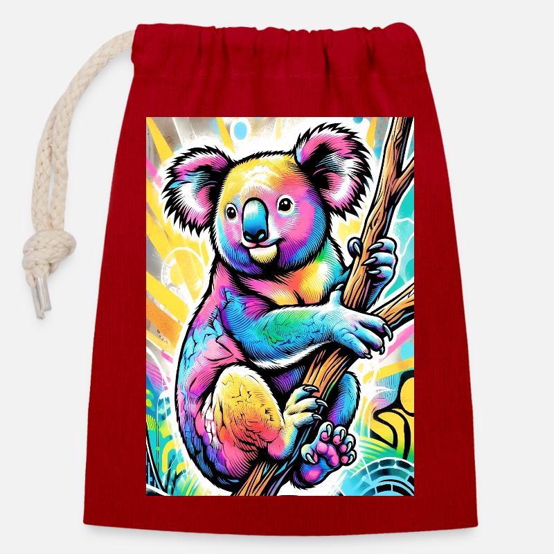 Koala - Sac cadeau en coton avec cordon (14 x 20 cm) - rouge