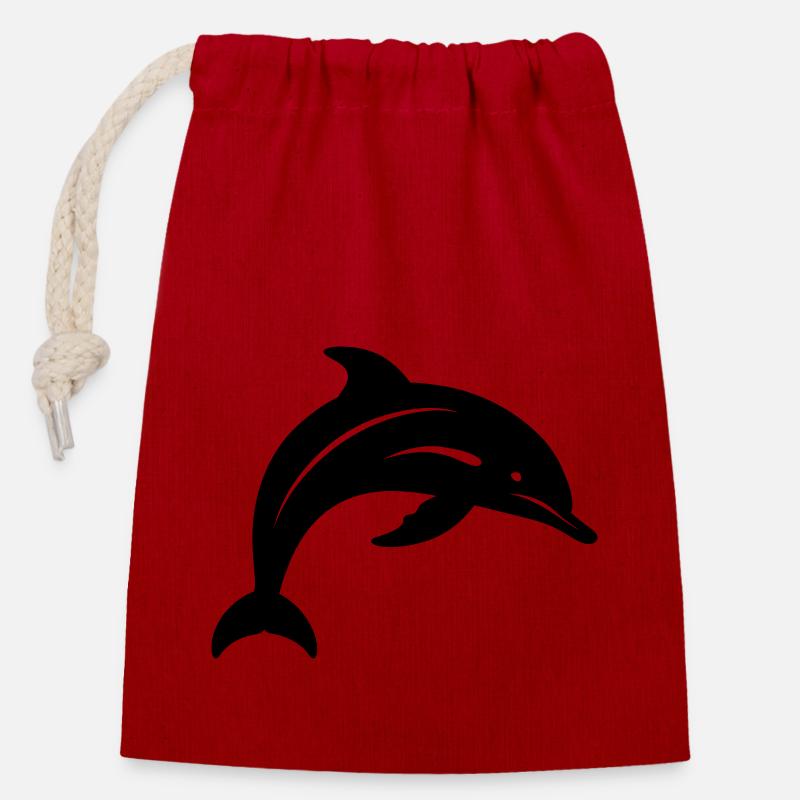 Dauphin - Sac cadeau en coton avec cordon (14 x 20 cm) - rouge