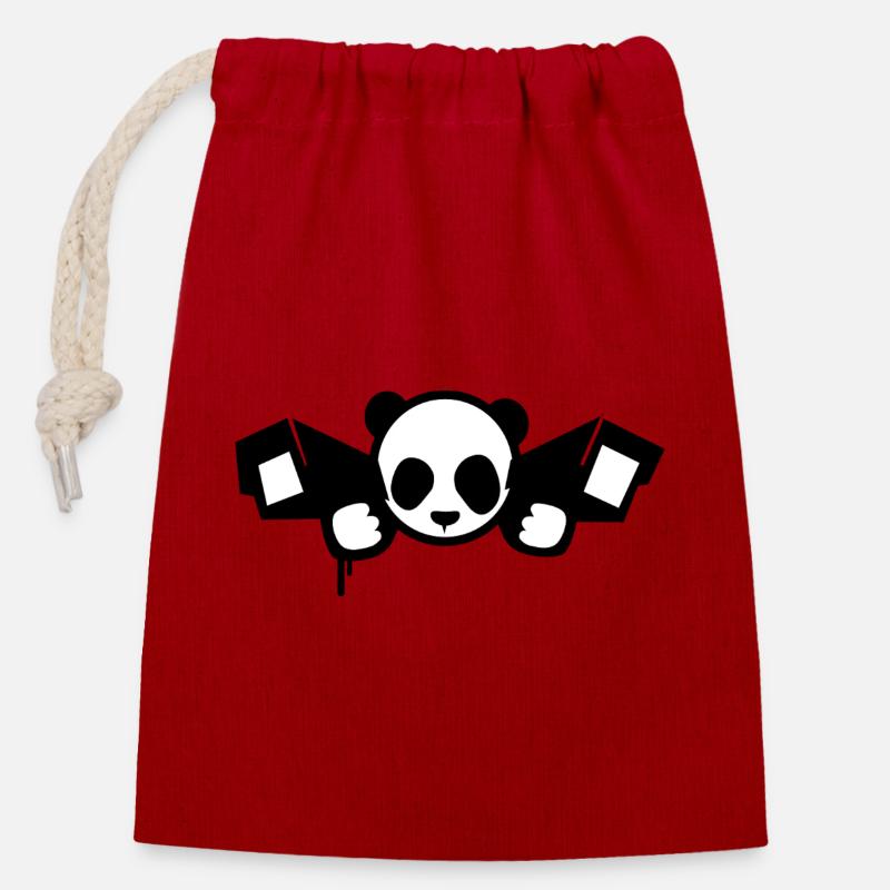 Panda de surveillance – Style graphique urbain - Sac cadeau en coton avec cordon (14 x 20 cm) - rouge