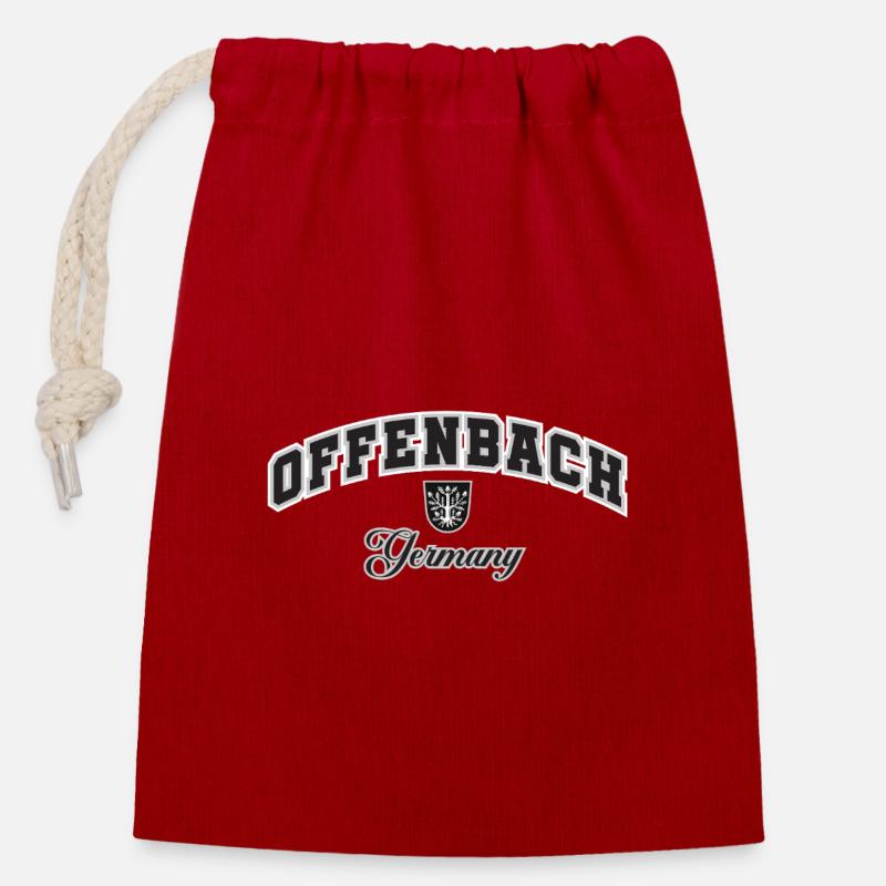 Offenbach, Germany, Crest Typography - Closable cotton gift bag (14x20cm) - red