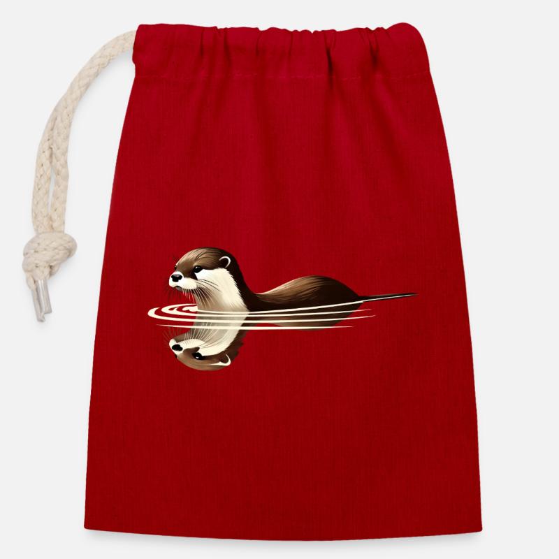 Loutre de rivière eurasienne - Sac cadeau en coton avec cordon (14 x 20 cm) - rouge