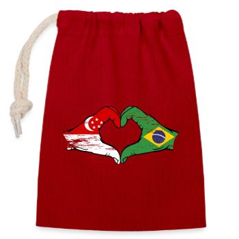 Singapur Brasilien Flagge Hände Herzform used - Verschließbarer Geschenkbeutel aus Baumwolle (14x20cm) - Rot - Vorne