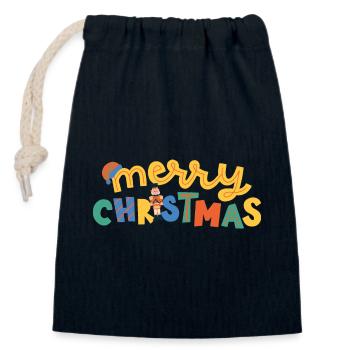 MERRY CHRISTMAS - Sac cadeau en coton avec cordon (14 x 20 cm) - bleu marine - Devant