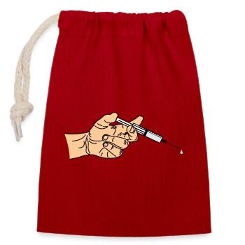 Syringe with coming out in hand - Closable cotton gift bag (14x20cm) - red - Front