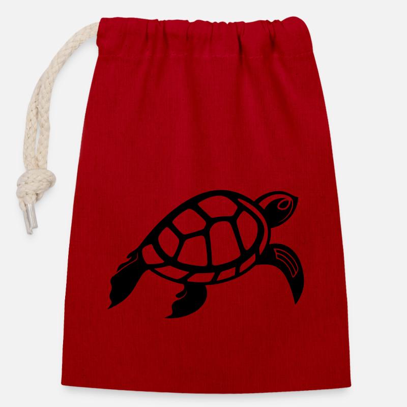 Tortue - Sac cadeau en coton avec cordon (14 x 20 cm) - rouge