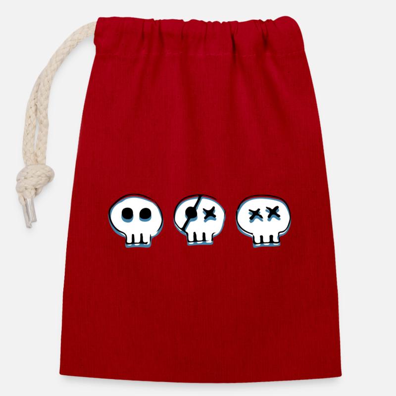 Bones Skulls - Closable cotton gift bag (14x20cm) - red