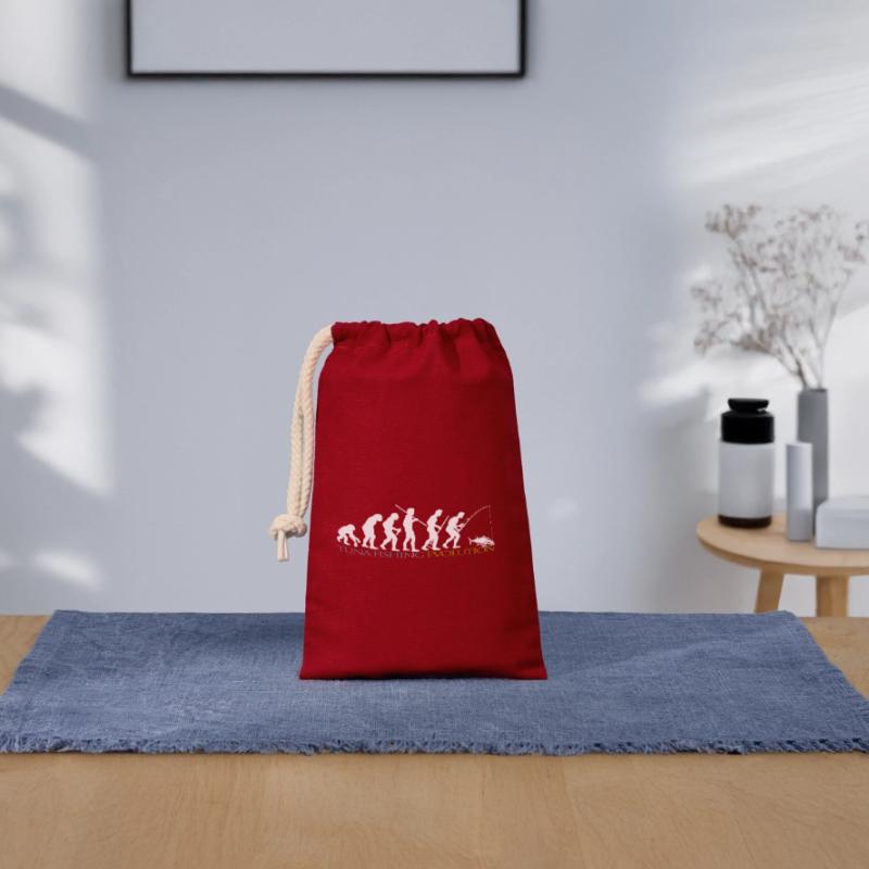 EVOLUTION DE LA PÊCHE (version blanche) Sac cadeau en coton avec cordon (14 x 20 cm)