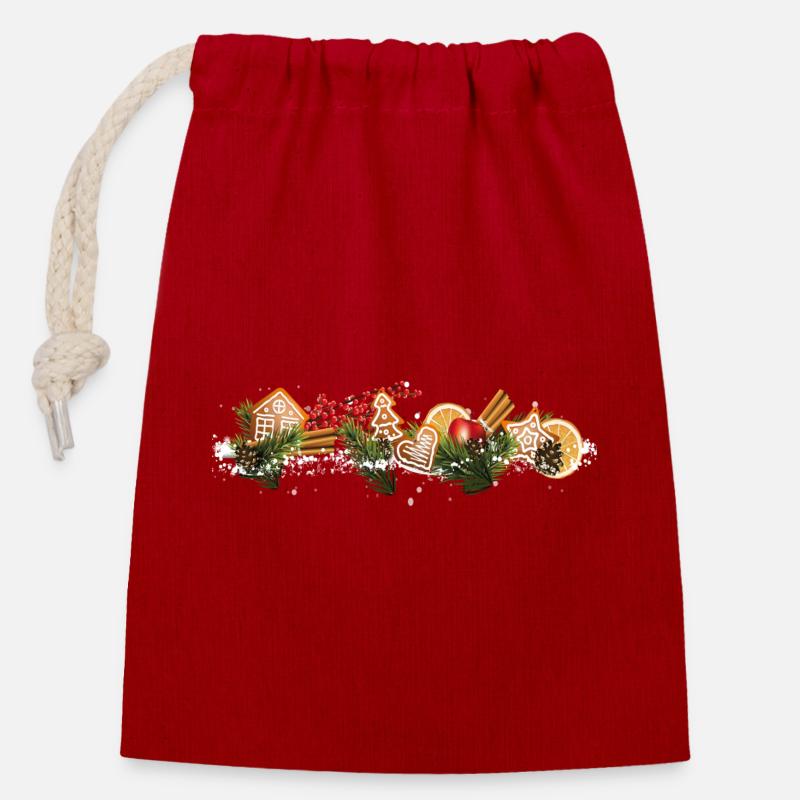 Weihnachtsplätzchen - Verschließbarer Geschenkbeutel aus Baumwolle (14x20cm) - Rot