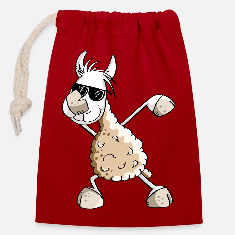 Cooles Dab Dance Lama - Dabbing Alpaka - Comic Fun - Verschließbarer Geschenkbeutel aus Baumwolle (14x20cm) - Rot