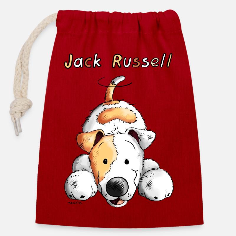 Verspielter Jack Russell - Verschließbarer Geschenkbeutel aus Baumwolle (14x20cm) - Rot