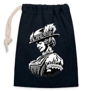 Dirndl Tracht | Typische Traditionell Deutsch - Verschließbarer Geschenkbeutel aus Baumwolle (14x20cm) - Navy - Vorne