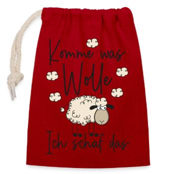 Komme was Wolle Ich schaf das - Motivation Schafe - Verschließbarer Geschenkbeutel aus Baumwolle (14x20cm) - Rot - Vorne