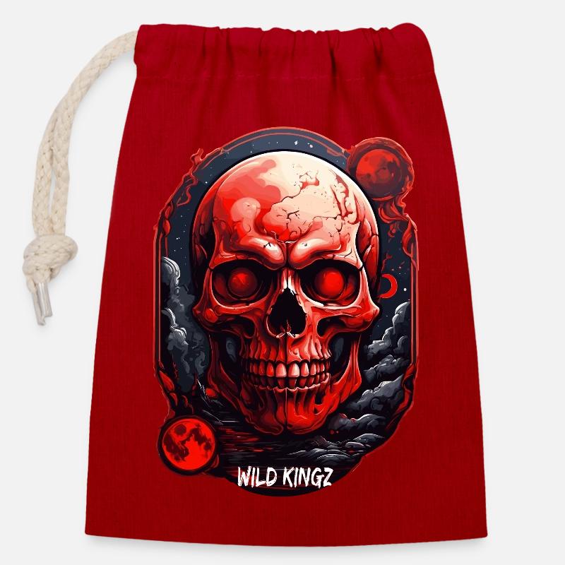 Skull - Closable cotton gift bag (14x20cm) - red