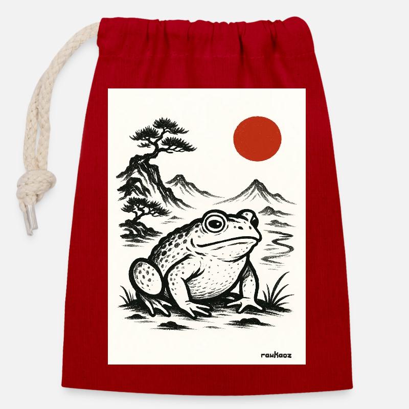 Frog Toad Under Japanese Sun - Closable cotton gift bag (14x20cm) - red