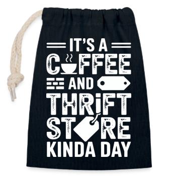 Kaffee-Secondhand-Laden-Vibe - Verschließbarer Geschenkbeutel aus Baumwolle (14x20cm) - Navy - Vorne