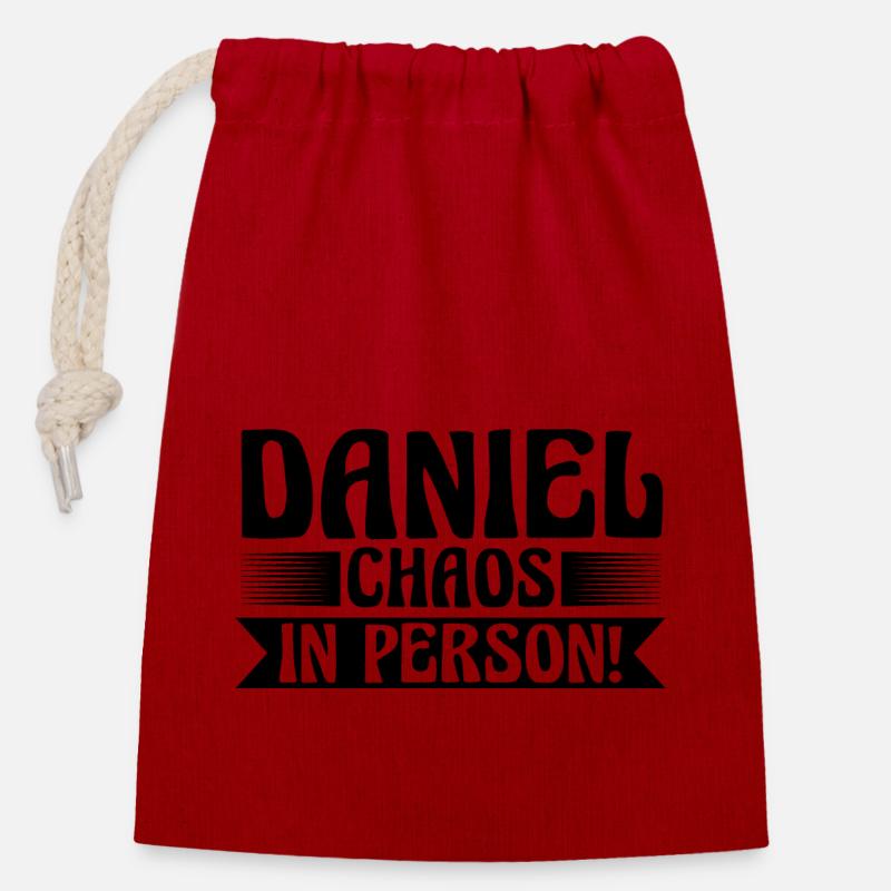 Prénom Daniel - Sac cadeau en coton avec cordon (14 x 20 cm) - rouge