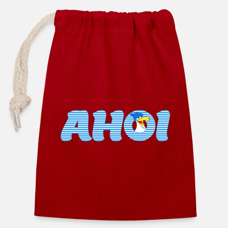 Call Ahoy with Seagull - Closable cotton gift bag (14x20cm) - red