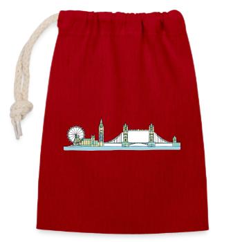 London City Skyline Tower Bridge Line Art - Closable cotton gift bag (14x20cm) - red - Front