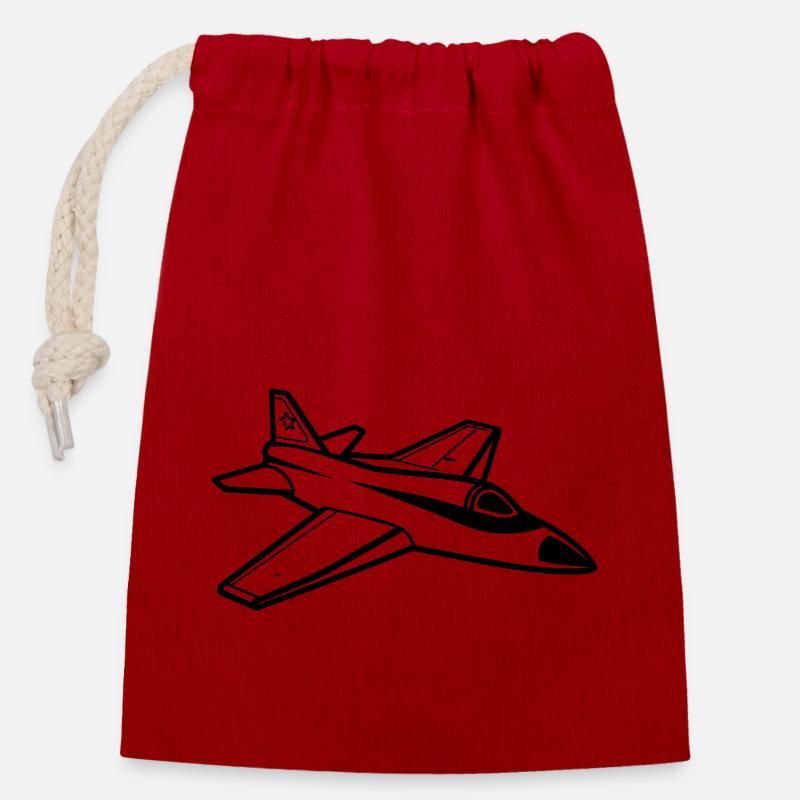 Fighter jet - Closable cotton gift bag (14x20cm) - red