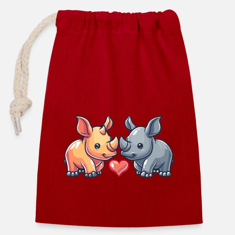 Nashorn Comic Tier Paar Liebe - Verschließbarer Geschenkbeutel aus Baumwolle (14x20cm) - Rot