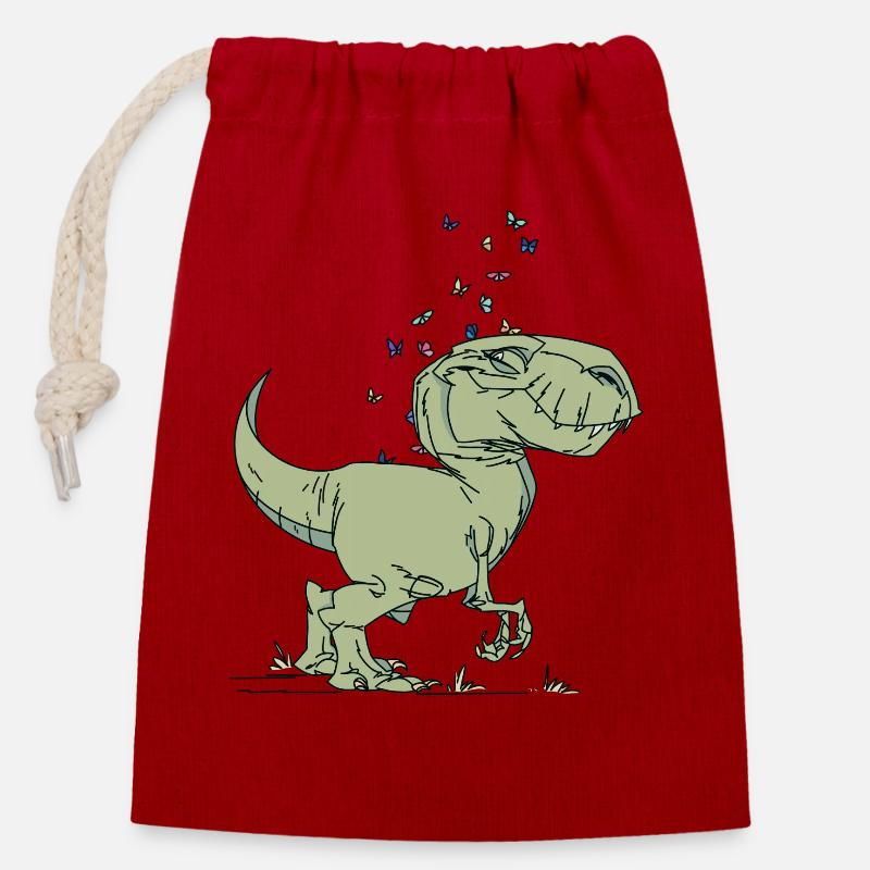 Dinosaur - Closable cotton gift bag (14x20cm) - red
