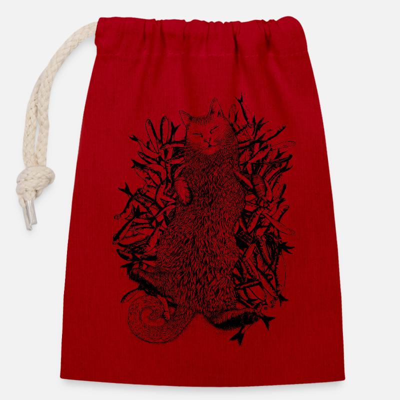 Paradis des chats - Sac cadeau en coton avec cordon (14 x 20 cm) - rouge