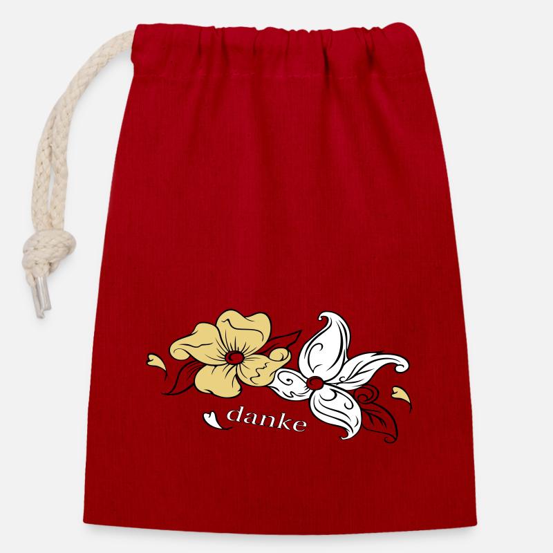 Salutation florale Merci - Sac cadeau en coton avec cordon (14 x 20 cm) - rouge