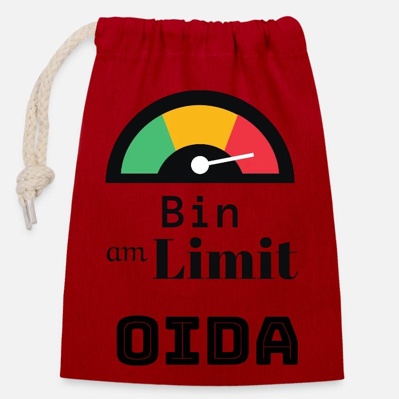 Spruch: bin am Limit oida - Verschließbarer Geschenkbeutel aus Baumwolle (14x20cm) - Rot