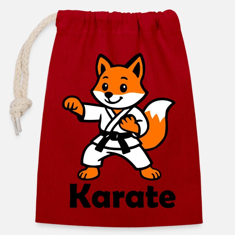 Karate Fox - Closable cotton gift bag (14x20cm) - red
